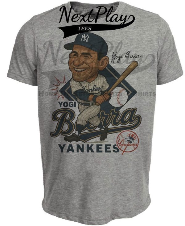 New York Yankees Yogi Berra Exclusive Retro Baseball Caricature 1955 Artwork Heather Gray Sublimated T-Shirt
