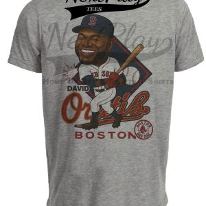 Boston Red Sox David Ortiz Exclusive Retro Baseball Caricature Artwork Heather Gray Sublimated T-Shirt