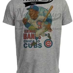 Chicago Cubs Ernie Banks Exclusive Retro Baseball Skyline 1958 Artwork Heather Gray Sublimated T-Shirt