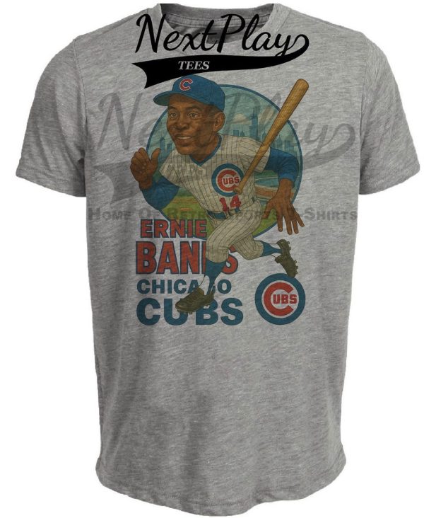Chicago Cubs Ernie Banks Exclusive Retro Baseball Skyline 1958 Artwork Heather Gray Sublimated T-Shirt