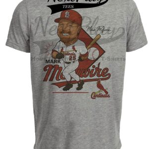 St. Louis Cardinals Mark McGwire Exclusive Retro Baseball Caricature 1998 Artwork Heather Gray Sublimated T-Shirt