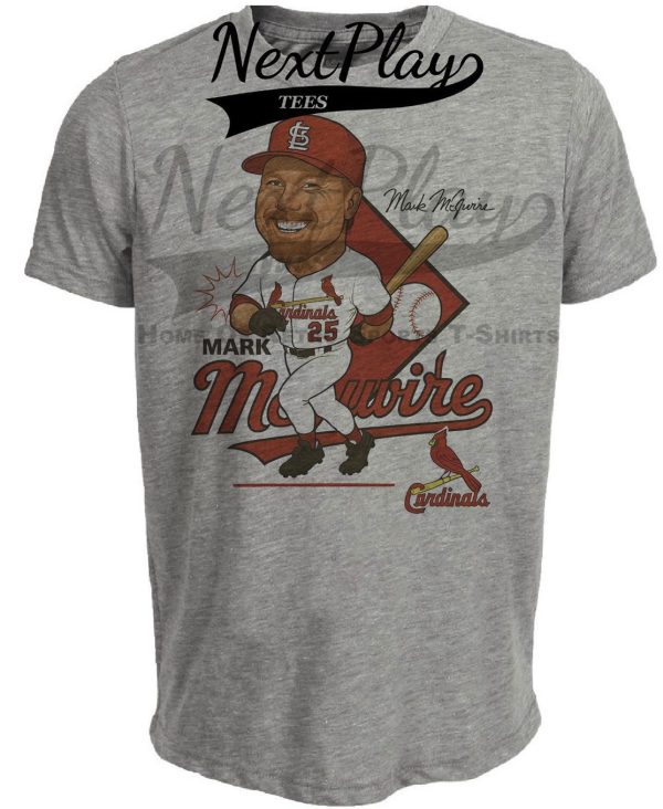 St. Louis Cardinals Mark McGwire Exclusive Retro Baseball Caricature 1998 Artwork Heather Gray Sublimated T-Shirt