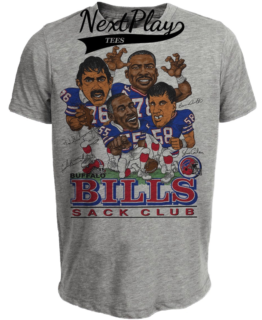Buffalo Bills Sack Club Retro Bruce Smith Football 1987 Artwork Heather Gray Sublimated T-Shirt