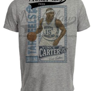 North Carolina Tar Heels Vince Carter Retro Basketball Artwork Heather Gray Sublimated T-Shirt