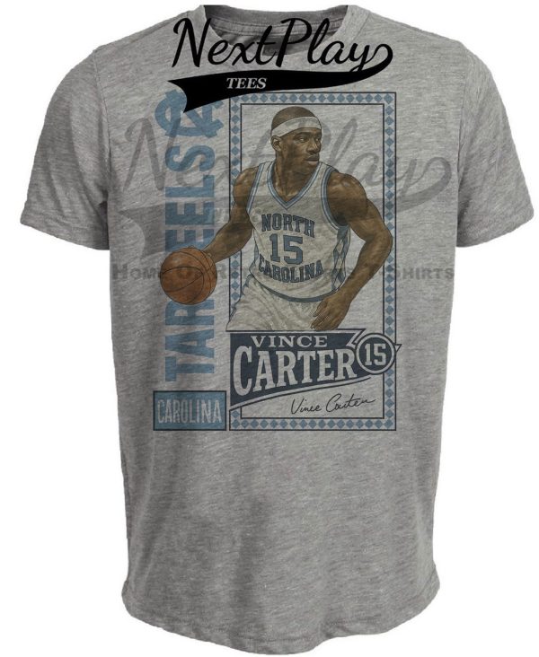 North Carolina Tar Heels Vince Carter Retro Basketball Artwork Heather Gray Sublimated T-Shirt
