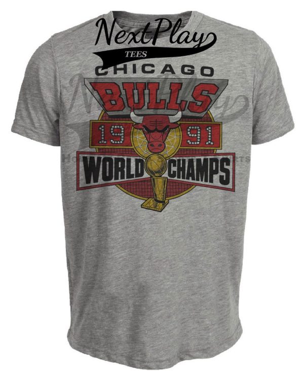 Chicago Bulls Retro World Champs Basketball 1991 Artwork Heather Gray Sublimated T-Shirt