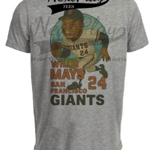 San Francisco Giants Willie Mays Exclusive Retro Baseball Skyline 1965 Artwork Heather Gray Sublimated T-Shirt