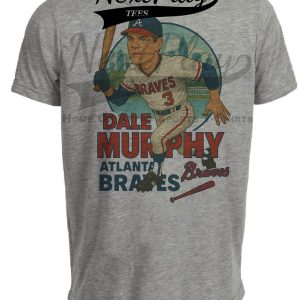 Atlanta Braves Dale Murphy Exclusive Retro Baseball Skyline 1982 Artwork Heather Gray Sublimated T-Shirt