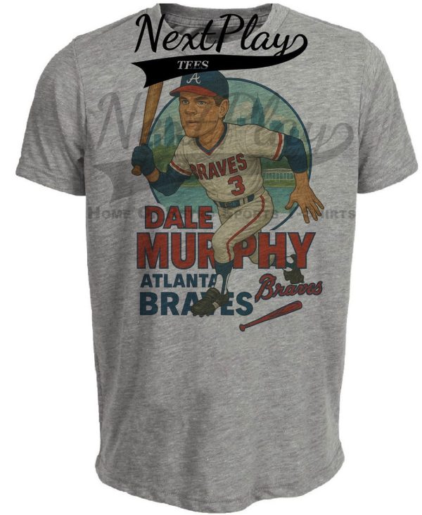 Atlanta Braves Dale Murphy Exclusive Retro Baseball Skyline 1982 Artwork Heather Gray Sublimated T-Shirt