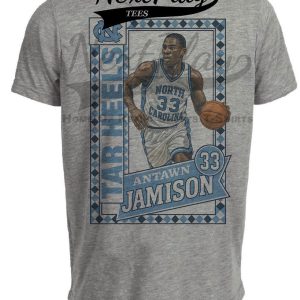North Carolina Tar Heels Antawn Jamison Retro Basketball Artwork Heather Gray Sublimated T-Shirt