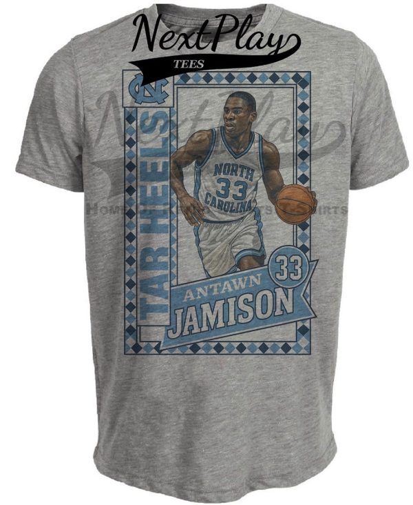 North Carolina Tar Heels Antawn Jamison Retro Basketball Artwork Heather Gray Sublimated T-Shirt