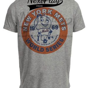 New York Mets Retro Mr. Met National League Champs Baseball 1969 Artwork Heather Gray Sublimated T-Shirt - V Adult XXL