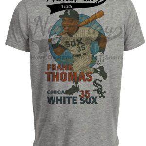Chicago White Sox Frank Thomas Exclusive Retro Baseball Skyline 1990 Artwork Heather Gray Sublimated T-Shirt