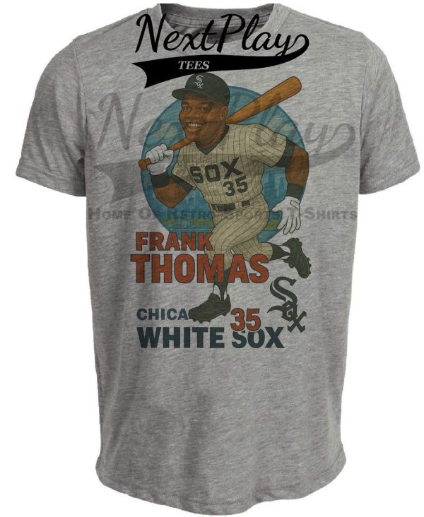 Chicago White Sox Frank Thomas Exclusive Retro Baseball Skyline 1990 Artwork Heather Gray Sublimated T-Shirt