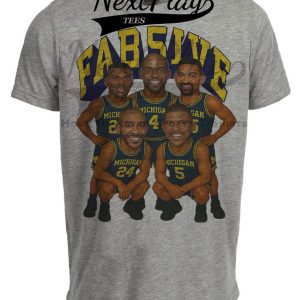 Michigan Wolverines Retro Fab Five Basketball 1991 Artwork Heather Gray Sublimated T-Shirt