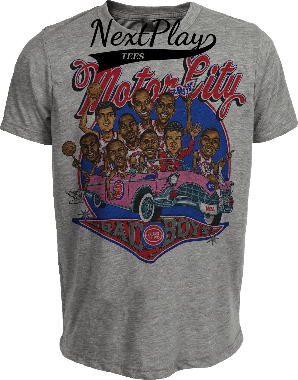 Detroit Pistons Motor City Bad Boys Retro Basketball 1989 Artwork Gray Sublimated T-Shirt
