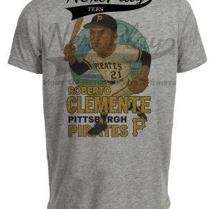 Pittsburgh Pirates Roberto Clemente Exclusive Retro Baseball Skyline 1964 Artwork Heather Gray Sublimated T-Shirt