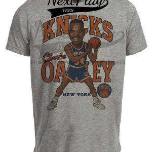 New York Knicks Charles Oakley Retro Basketball 1992 Artwork Heather Gray Sublimated T-Shirt