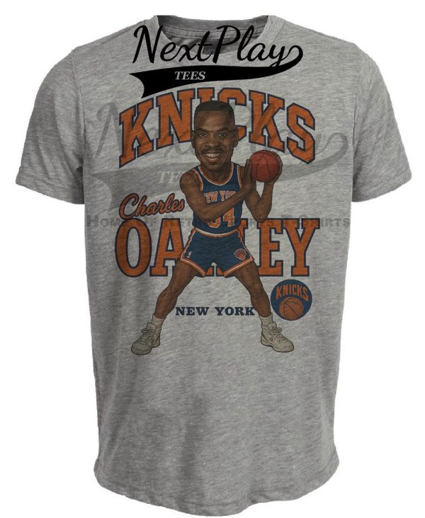 New York Knicks Charles Oakley Retro Basketball 1992 Artwork Heather Gray Sublimated T-Shirt