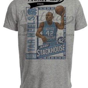 North Carolina Tar Heels Jerry Stackhouse Retro Basketball Artwork Heather Gray Sublimated T-Shirt