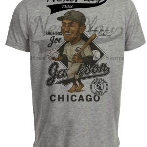 Chicago White Black Sox Shoeless Joe Jackson Exclusive Retro Baseball Caricature 1919 Artwork Heather Gray Sublimated T-Shirt
