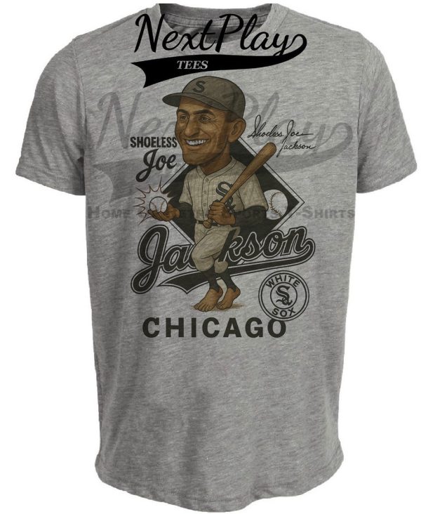 Chicago White Black Sox Shoeless Joe Jackson Exclusive Retro Baseball Caricature 1919 Artwork Heather Gray Sublimated T-Shirt