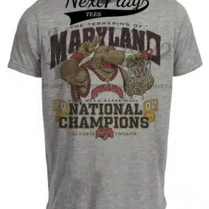 Maryland Terrapins Retro T-Shirt National Champions Basketball 2002 Artwork Heather Gray Sublimated