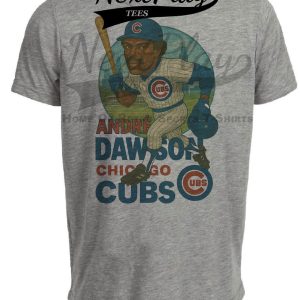 Chicago Cubs Andre Dawson Exclusive Retro Baseball Skyline 1987 Artwork Heather Gray Sublimated T-Shirt