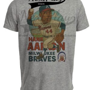 Milwaukee Braves Hank Aaron Exclusive Retro Baseball Skyline 1961 Artwork Heather Gray Sublimated T-Shirt