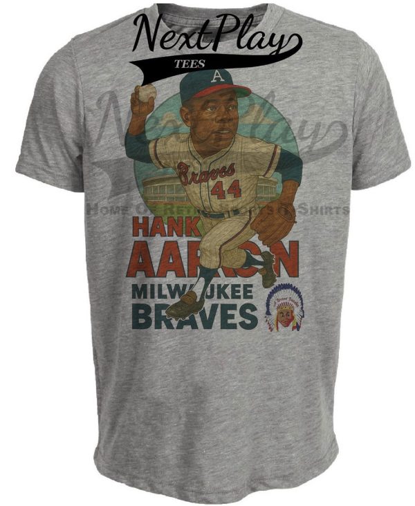 Milwaukee Braves Hank Aaron Exclusive Retro Baseball Skyline 1961 Artwork Heather Gray Sublimated T-Shirt