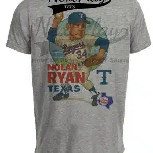 Texas Rangers Nolan Ryan Exclusive Retro Baseball Skyline 1989 Artwork Heather Gray Sublimated T-Shirt