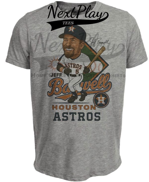 Houston Astros Jeff Bagwell Exclusive Retro Baseball Caricature 1994 Artwork Heather Gray Sublimated T-Shirt