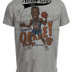 New York Knicks Charles Oakley Retro Basketball 1990 Artwork Heather Gray Sublimated T-Shirt
