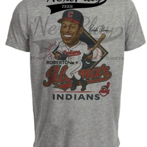 Cleveland Indians Roberto Alomar Exclusive Retro Baseball Caricature 1999 Artwork Heather Gray Sublimated T-Shirt