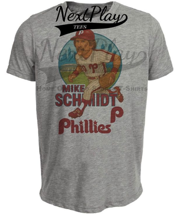 Philadelphia Phillies Mike Schmidt Exclusive Retro Baseball Skyline 1980 Artwork Heather Gray Sublimated T-Shirt