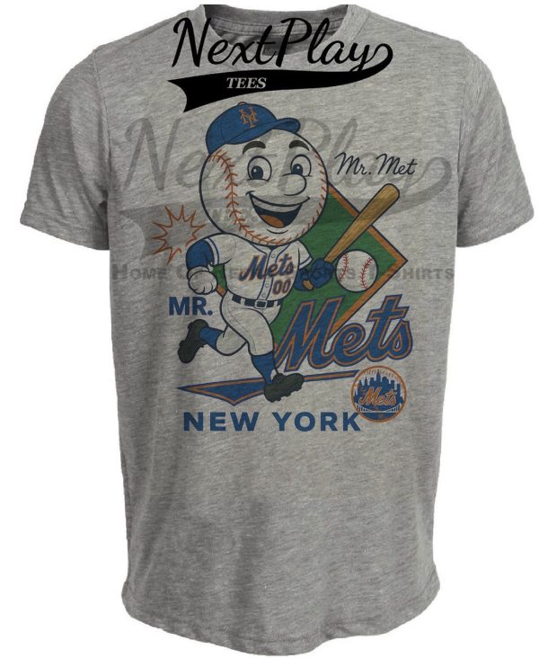 New York Mets Mr. Met Exclusive Retro Baseball Caricature Artwork Heather Gray Sublimated T-Shirt