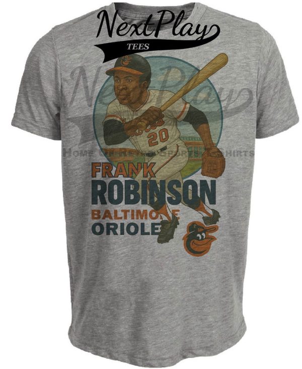 Baltimore Orioles Frank Robinson Exclusive Retro Baseball Skyline 1966 Artwork Heather Gray Sublimated T-Shirt
