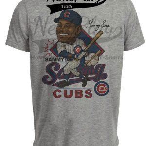 Chicago Cubs Sammy Sosa Exclusive Retro Baseball Caricature 1998 Artwork Heather Gray Sublimated T-Shirt