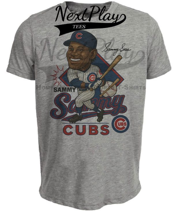 Chicago Cubs Sammy Sosa Exclusive Retro Baseball Caricature 1998 Artwork Heather Gray Sublimated T-Shirt