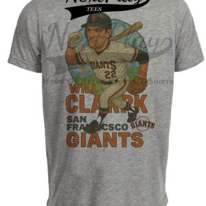 San Francisco Giants Will Clark Exclusive Retro Baseball Skyline 1985 Artwork Heather Gray Sublimated T-Shirt