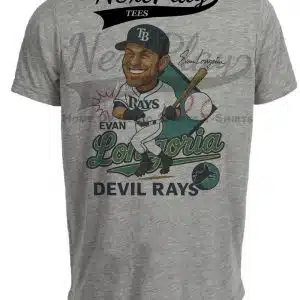 Tampa Bay Devil Rays Evan Longoria Exclusive Retro Baseball Caricature Artwork Heather Gray Sublimated T-Shirt
