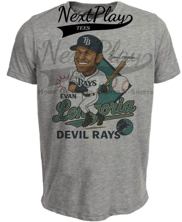 Tampa Bay Devil Rays Evan Longoria Exclusive Retro Baseball Caricature Artwork Heather Gray Sublimated T-Shirt
