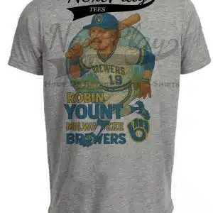 Milwaukee Brewers Robin Yount Exclusive Retro Baseball Skyline 1982 Artwork Heather Gray Sublimated T-Shirt