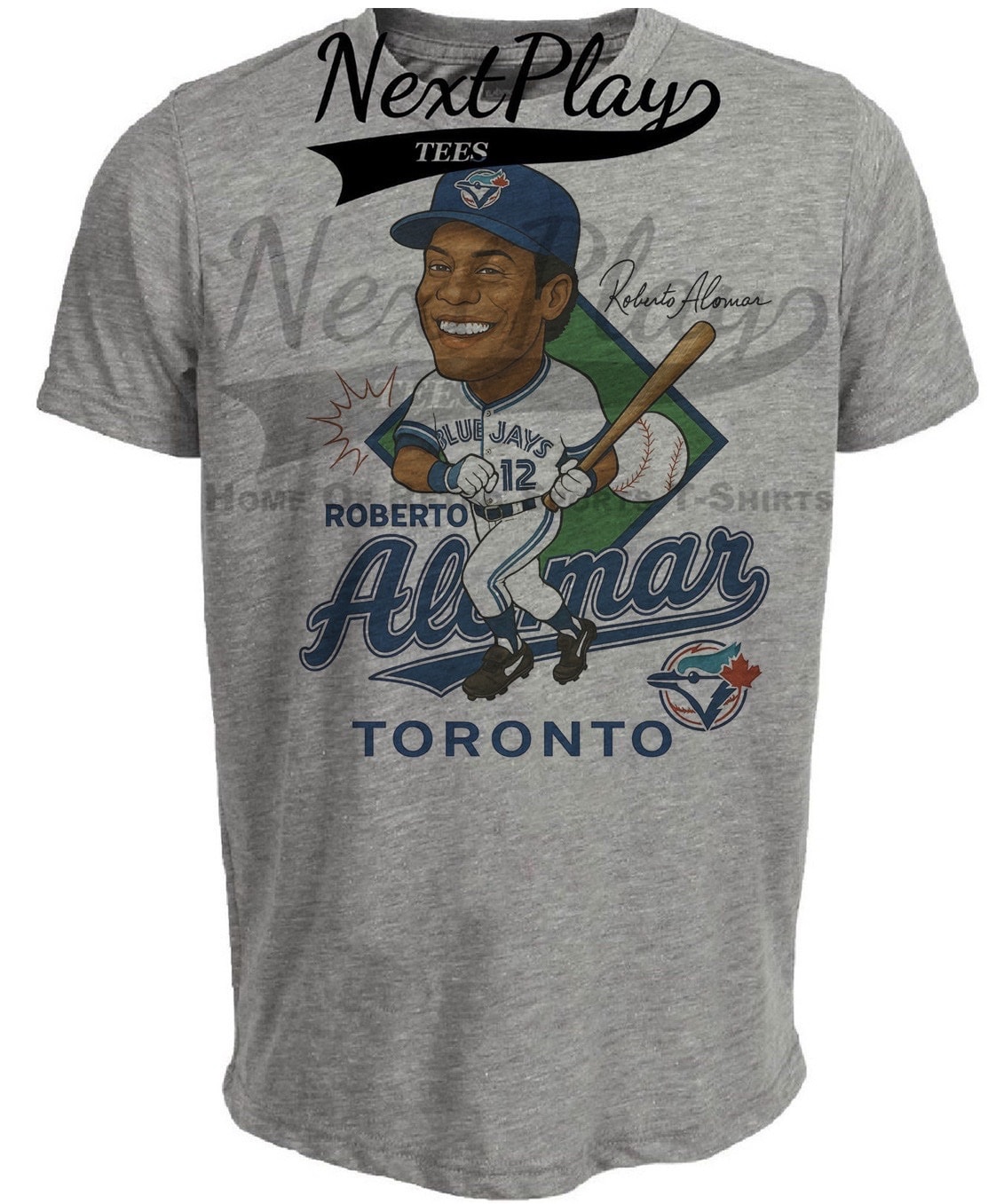Toronto Blue Jays Roberto Alomar Exclusive Retro Baseball Caricature 1992 Artwork Heather Gray Sublimated T-Shirt
