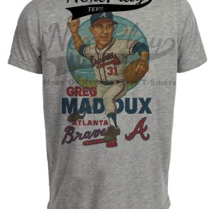 Atlanta Braves Greg Maddux Exclusive Retro Baseball Skyline 1993 Artwork Heather Gray Sublimated T-Shirt