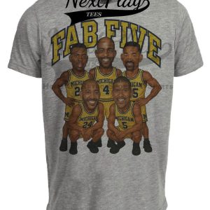 Michigan Wolverines Retro Fab Five Basketball Maize 1991 Artwork Heather Gray Sublimated T-Shirt