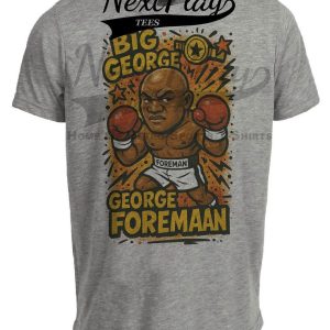 George Foreman Retro Boxing Exclusive Caricature Artwork Heather Gray Sublimated T-Shirt