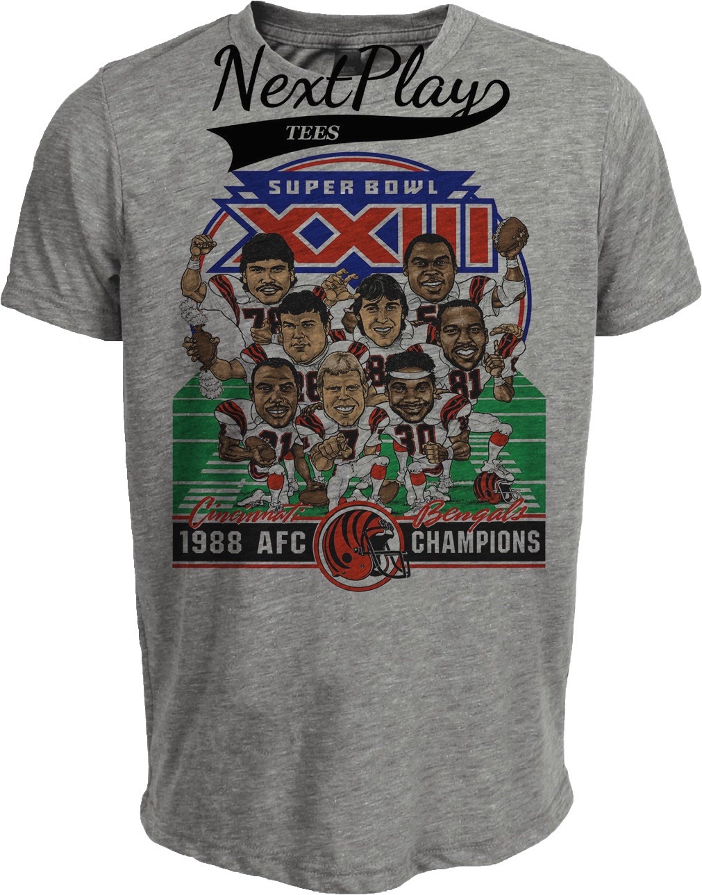 Cincinnati Bengals Super Bowl XXIII AFC Champions Retro Football 1988 Artwork Heather Gray Sublimated T-Shirt