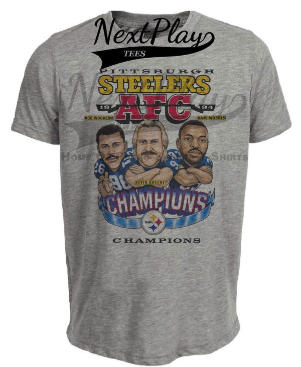 Pittsburgh Steelers AFC Champions Rod Woodson, Kevin Greene Retro Football 1994 Artwork Heather Gray Sublimated T-Shirt