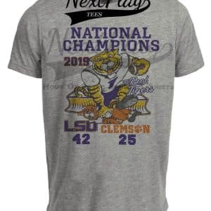LSU Tigers vs. Clemson Tigers National Champions Retro Rivals Football 2019 Artwork Heather Gray Sublimated T-Shirt